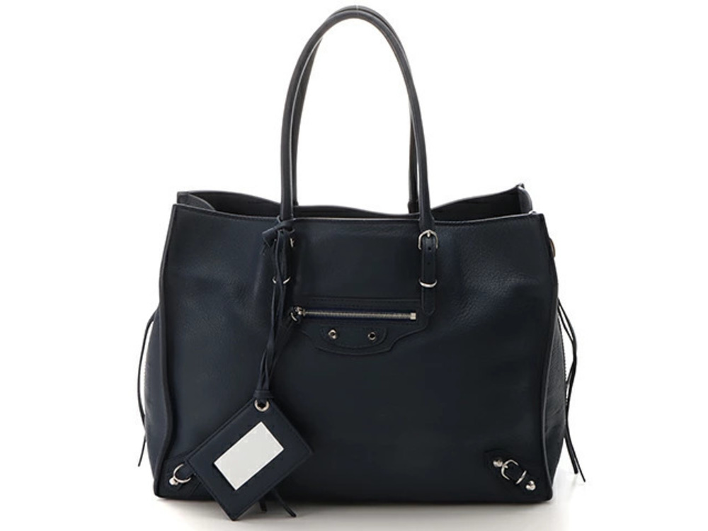 Balenciaga Handbag Paper Zip Around Navy Blue Leather